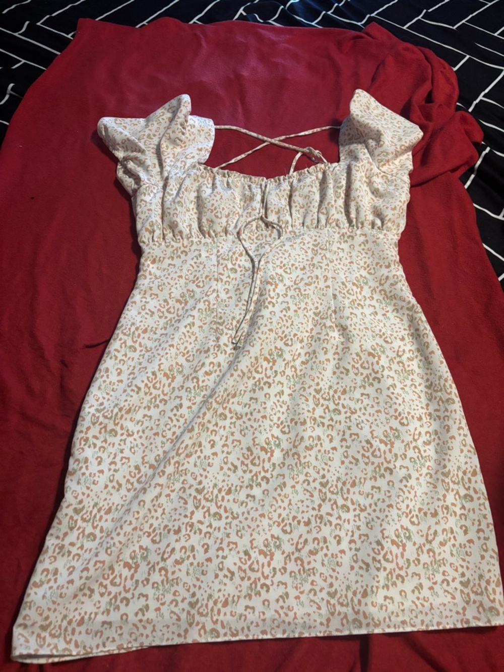 Sage Cream Mini Dress with Blush Leopard Print